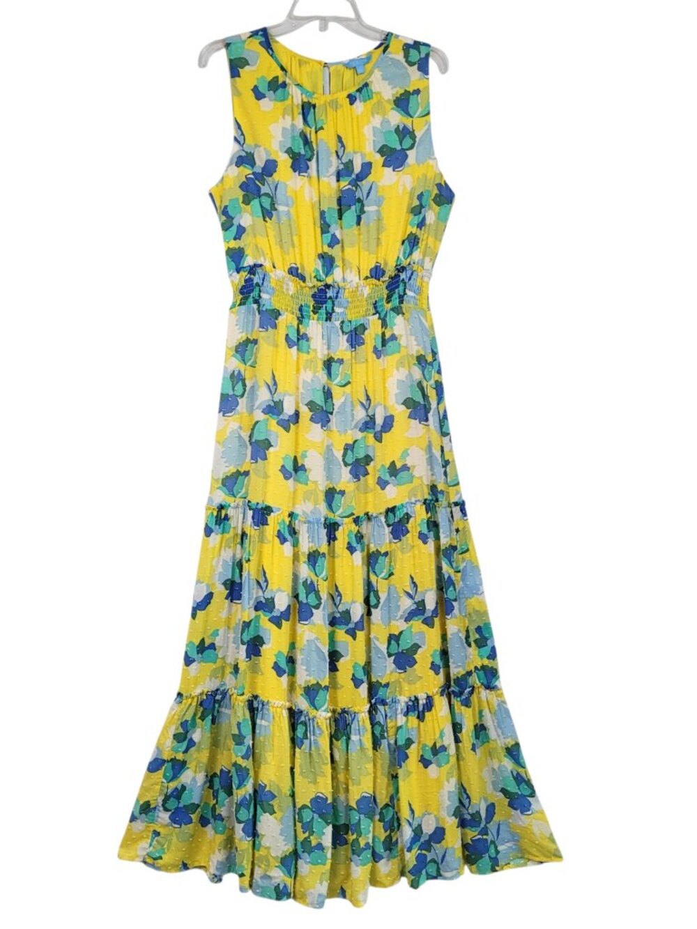 Draper James RSVP Maxi Dress L Floral Tiered Swiss Dot Coquette Southern Belle